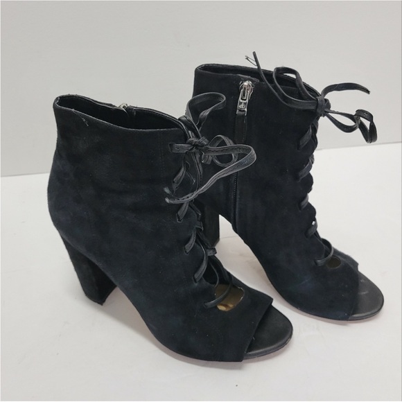 Sam Edelman Yvie Suede Black Lace Up Booties - Picture 2 of 9
